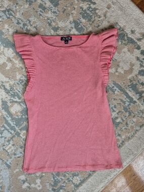 J. Crew Red Check Ruffle Sleeve Sz M